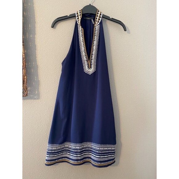 THML Dress Navy Blue S Small A Line Embroidered V Neck Sleeveless Summer - Picture 6 of 8